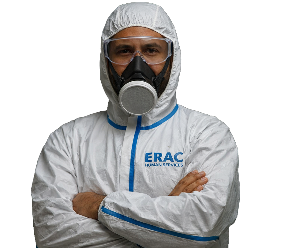 Technicien ERAC en combinaison de protection