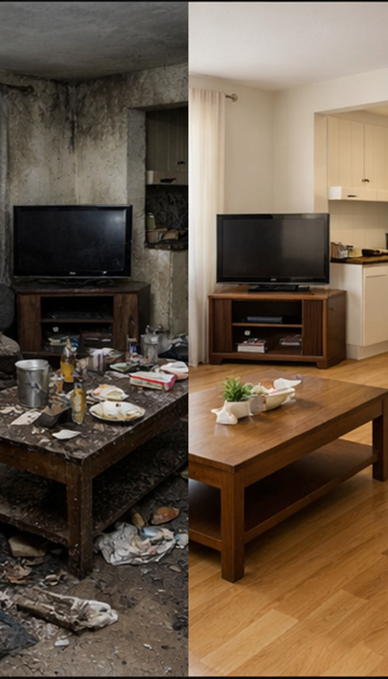 Comparaison avant et après nettoyage d'une pièce