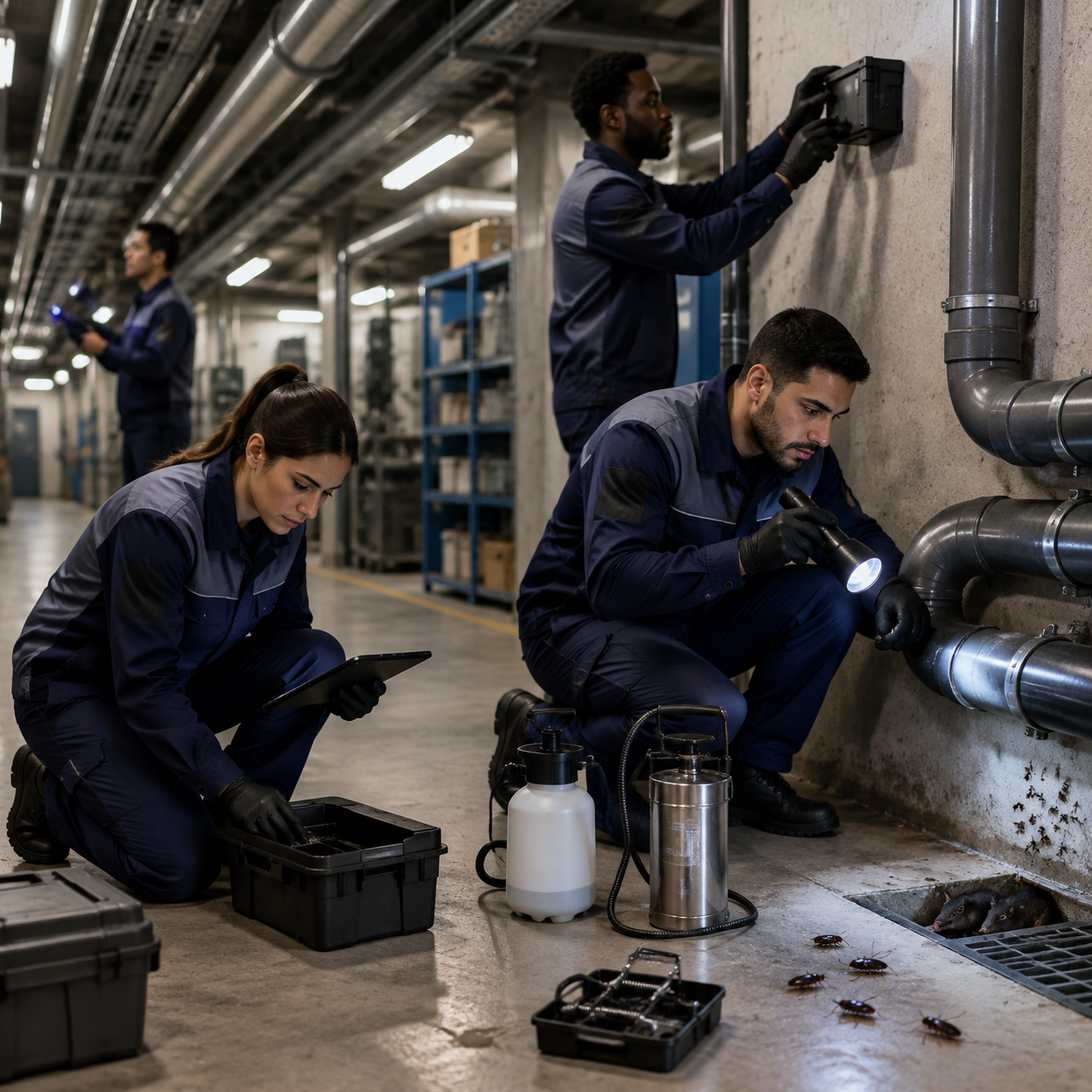 Professionnels de la dératisation en action